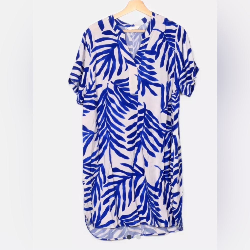 H&M Blue and White Leaf Print Dress NWT